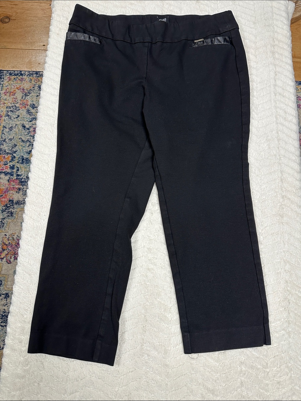 Jones of NY Signature Black Fancy Trim Straight Leg Pull-On  Pants, XL